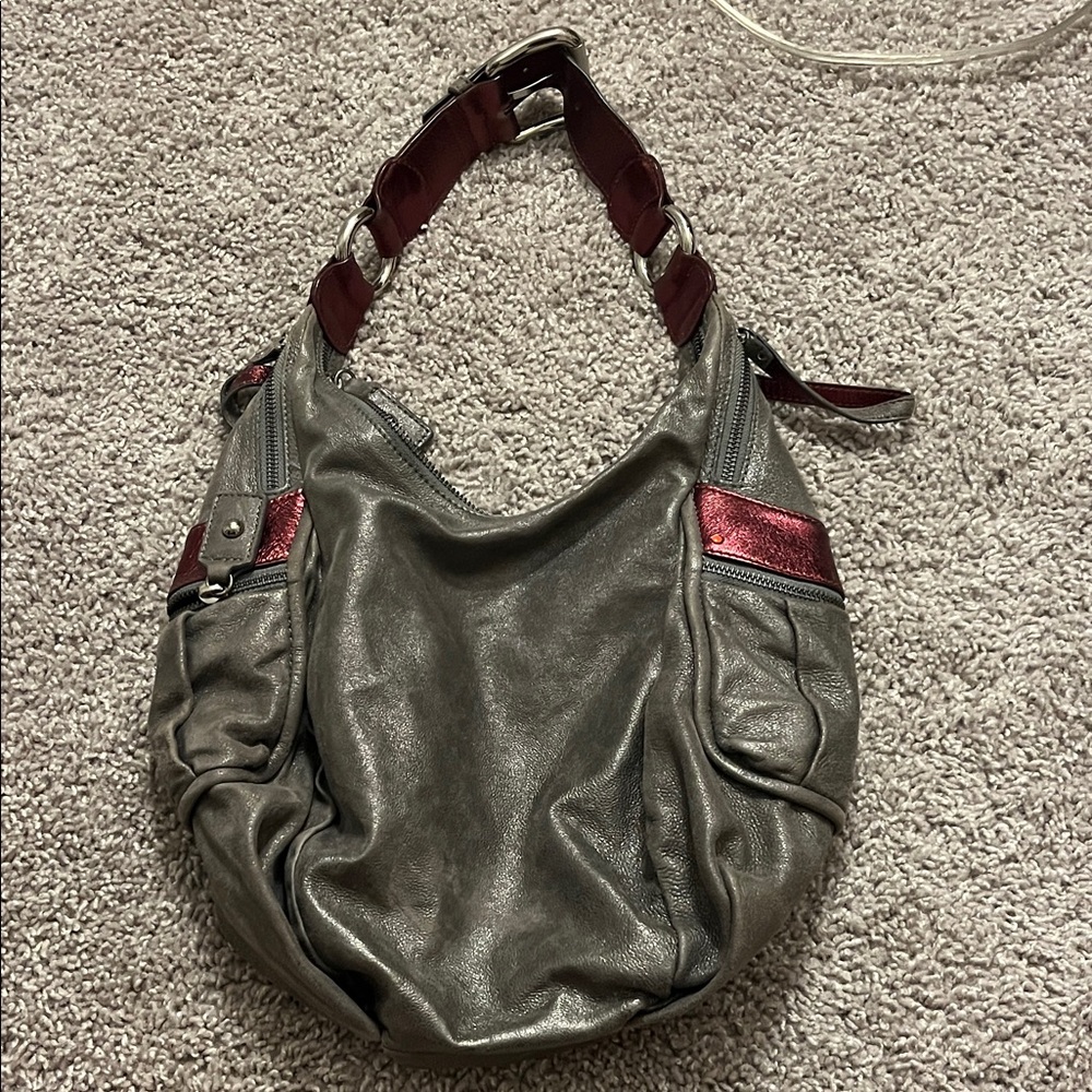 BOSS magenta and silver buckle shoulder bag